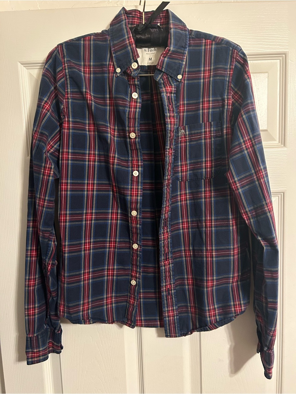 Abercrombie and Fitch Plaid Button Navy Blue Muscle Shirt Long Sleeve Medium
